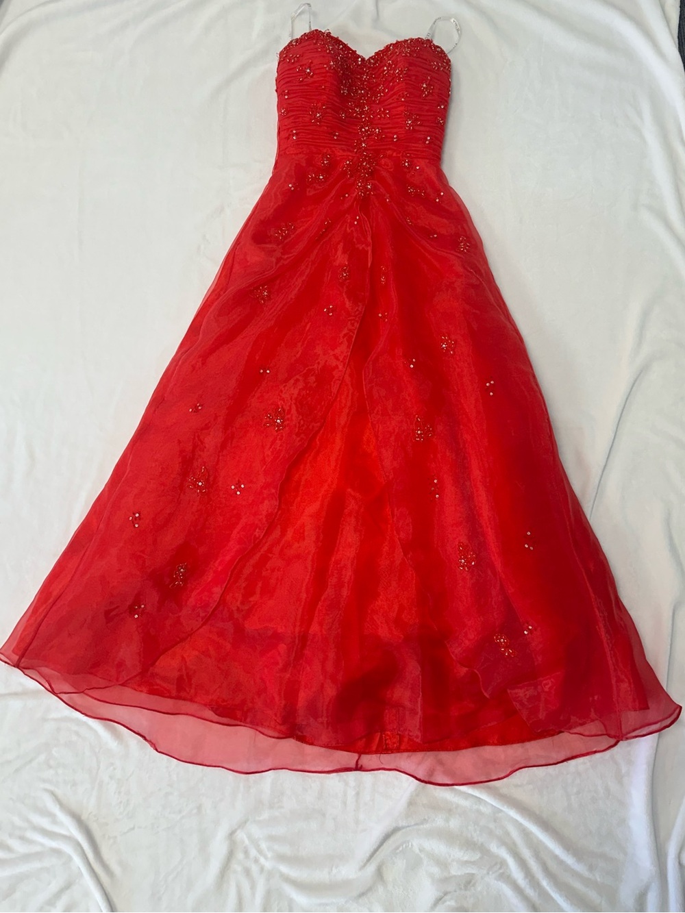 Red Le Gala beaded prom dress